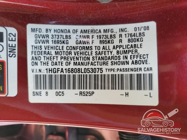 1HGFA16808L053075 2008 HONDA CIVIC photo no. 12
