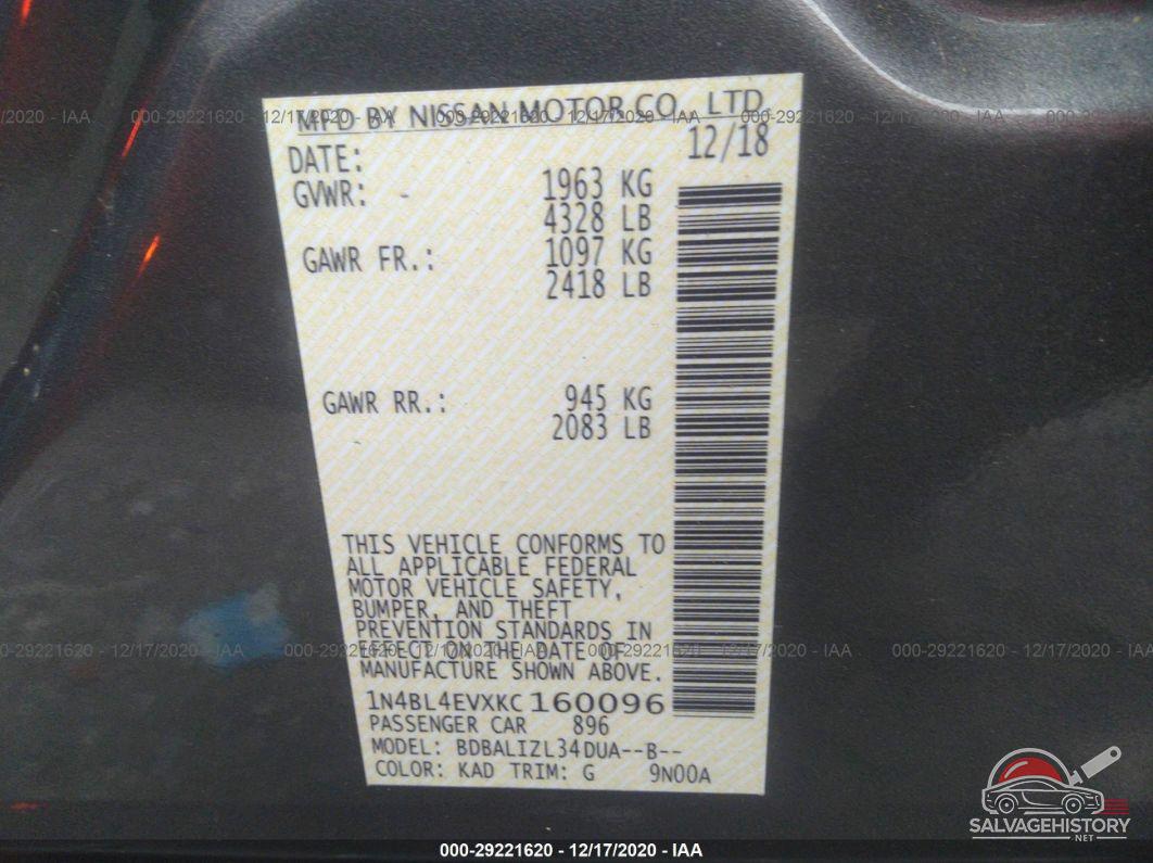 1N4BL4EVXKC160096 2019 NISSAN ALTIMA photo no. 9