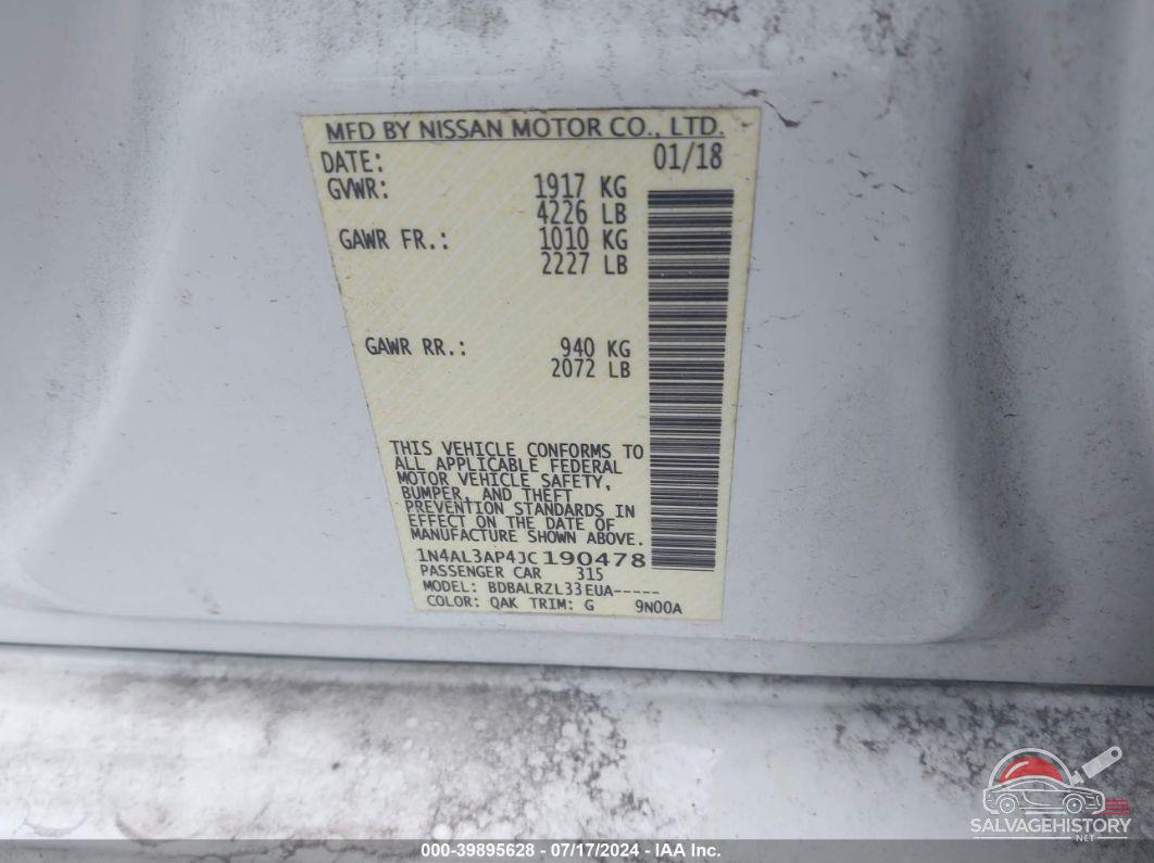1N4AL3AP4JC190478 2018 NISSAN ALTIMA photo no. 9