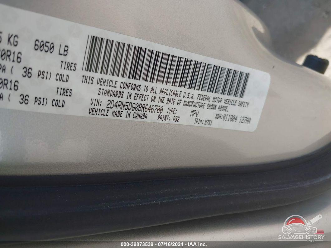 2D4RN5DG0BR646700 2011 DODGE GRAND CARAVAN photo no. 9