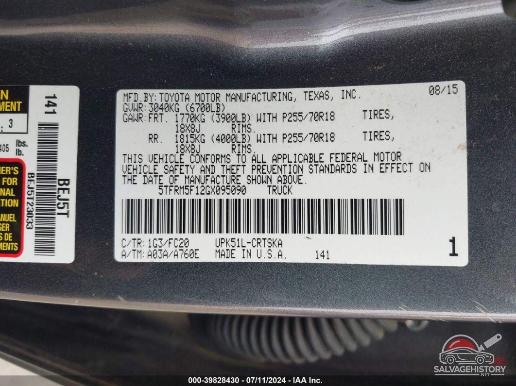 5TFRM5F12GX095090 2016 TOYOTA TUNDRA photo no. 9