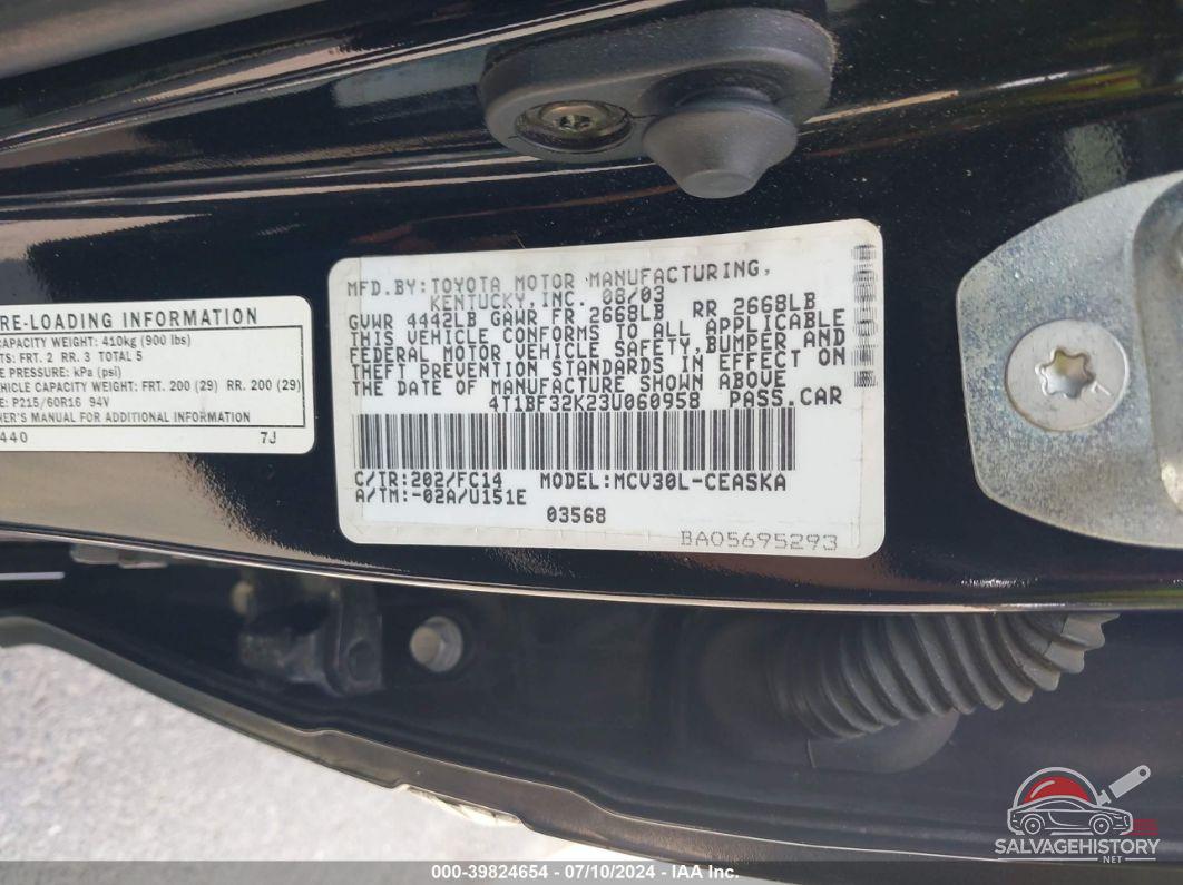 4T1BF32K23U060958 2003 TOYOTA CAMRY photo no. 9