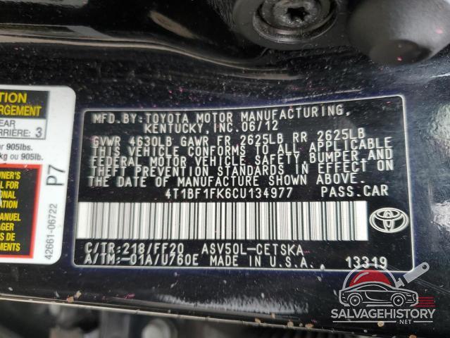 4T1BF1FK6CU134977 2012 TOYOTA CAMRY photo no. 12