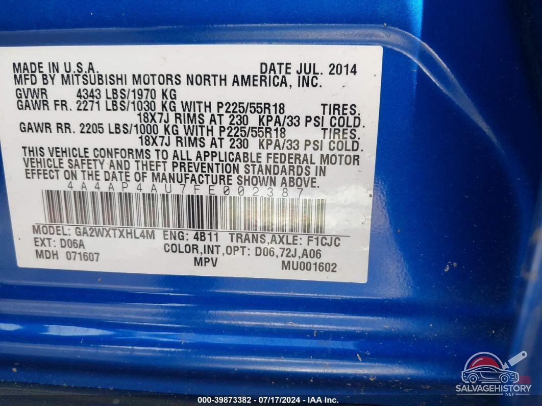 4A4AP4AU7FE002387 2015 MITSUBISHI OUTLANDER SPORT photo no. 9