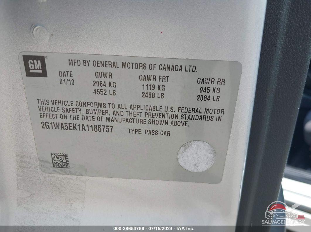 2G1WA5EK1A1186757 2010 CHEVROLET IMPALA photo no. 9