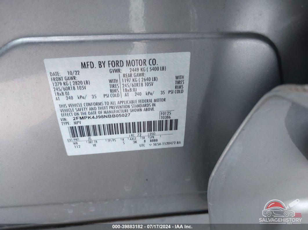 2FMPK4J98NBB05027 2022 FORD EDGE photo no. 9