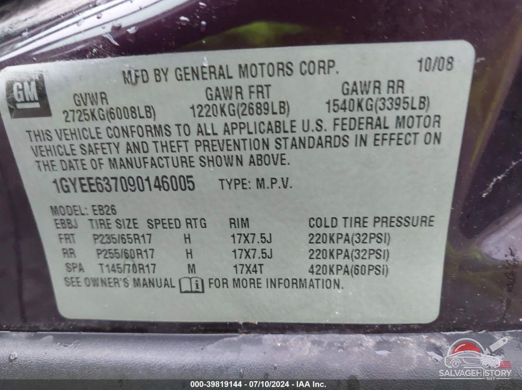 1GYEE637090146005 2009 CADILLAC SRX photo no. 9