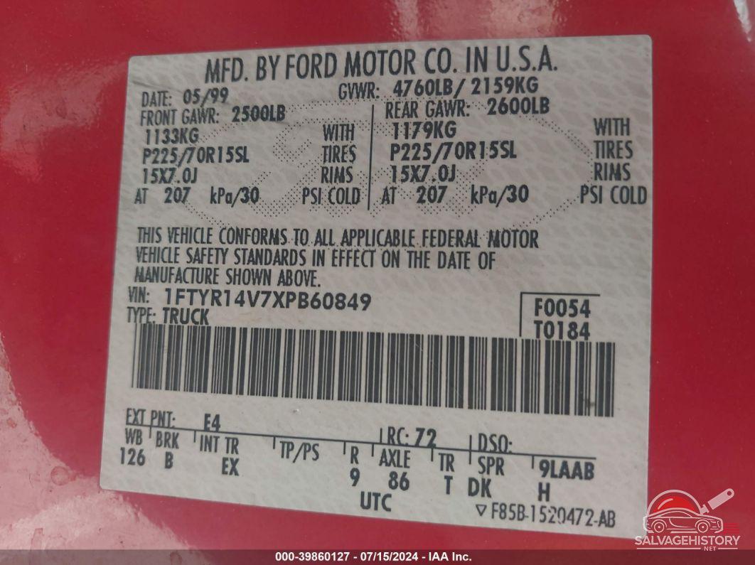 1FTYR14V7XPB60849 1999 FORD RANGER photo no. 9