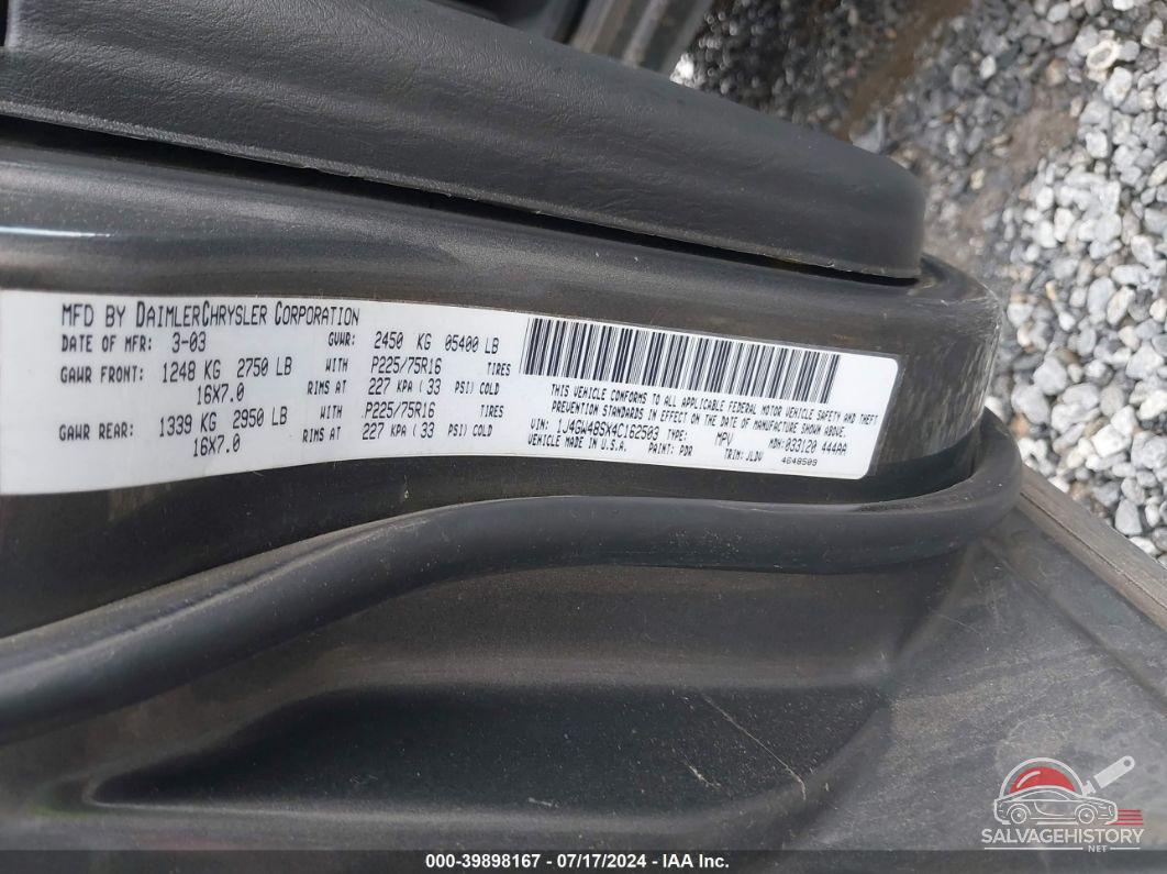 1J4GW48SX4C162503 2004 JEEP GRAND CHEROKEE photo no. 9