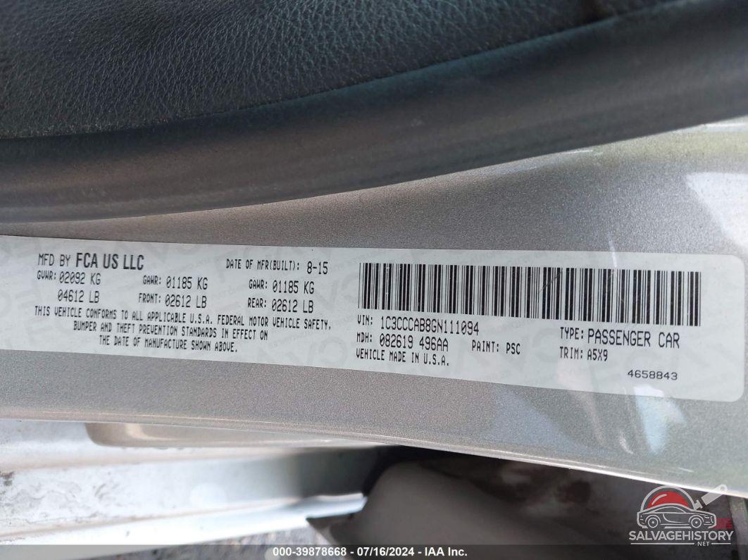 1C3CCCAB8GN111094 2016 CHRYSLER 200 photo no. 9
