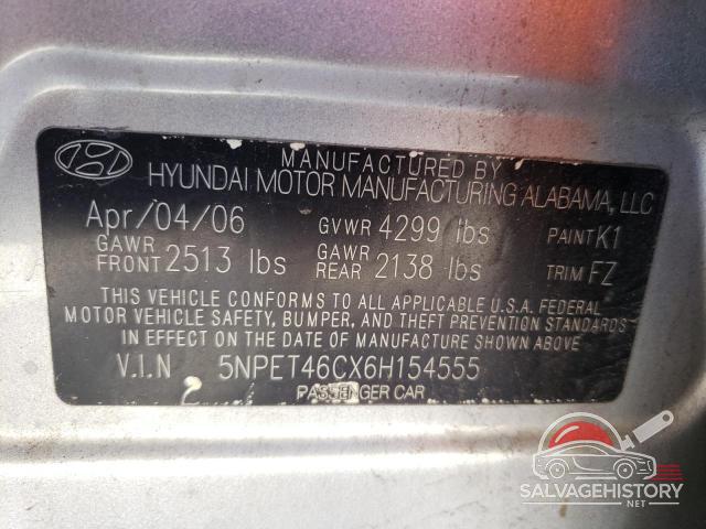 5NPET46CX6H154555 2006 HYUNDAI SONATA photo no. 13