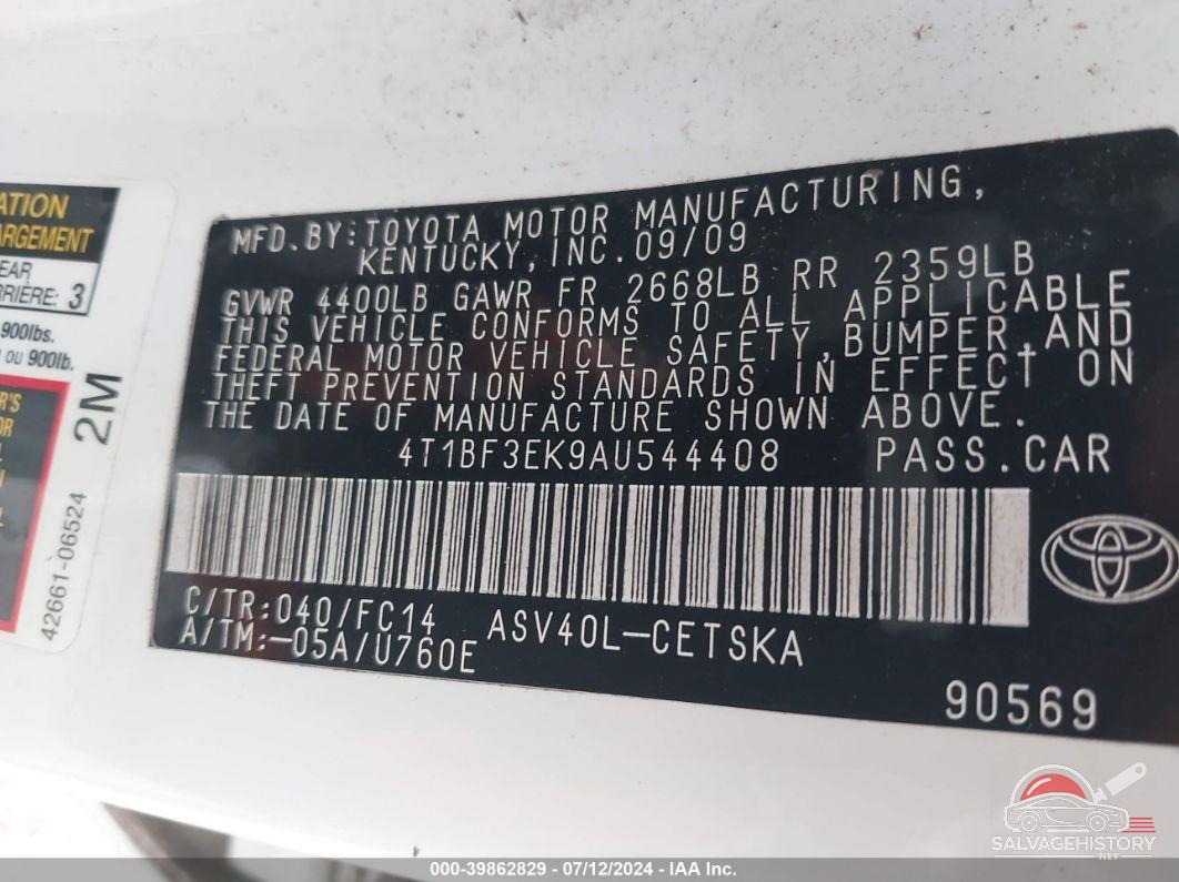 4T1BF3EK9AU544408 2010 TOYOTA CAMRY photo no. 9