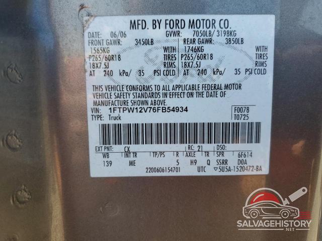 1FTPW12V76FB54934 2006 FORD F-150 photo no. 12