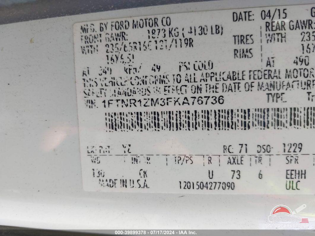 1FTNR1ZM3FKA76736 2015 FORD TRANSIT-250 photo no. 9