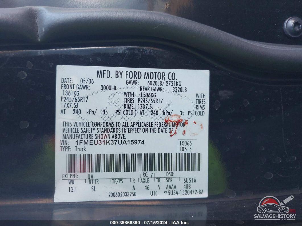 1FMEU31K37UA15974 2007 FORD EXPLORER SPORT TRAC photo no. 9