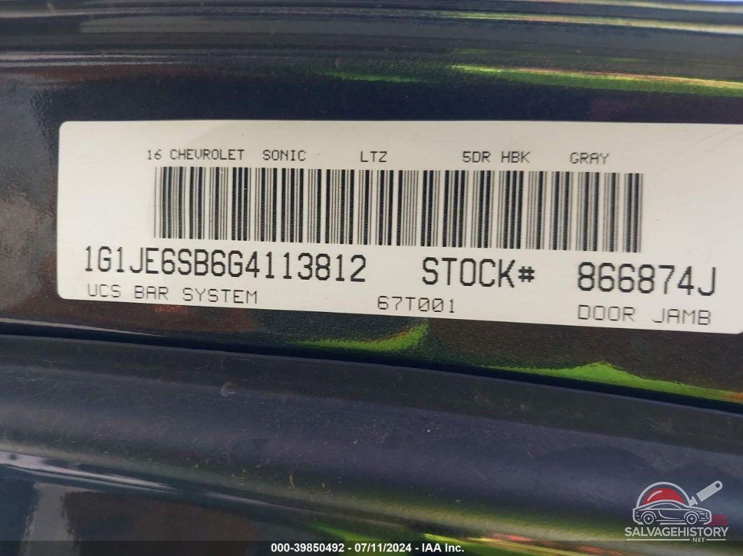 1G1JE6SB6G4113812 2016 CHEVROLET SONIC photo no. 9