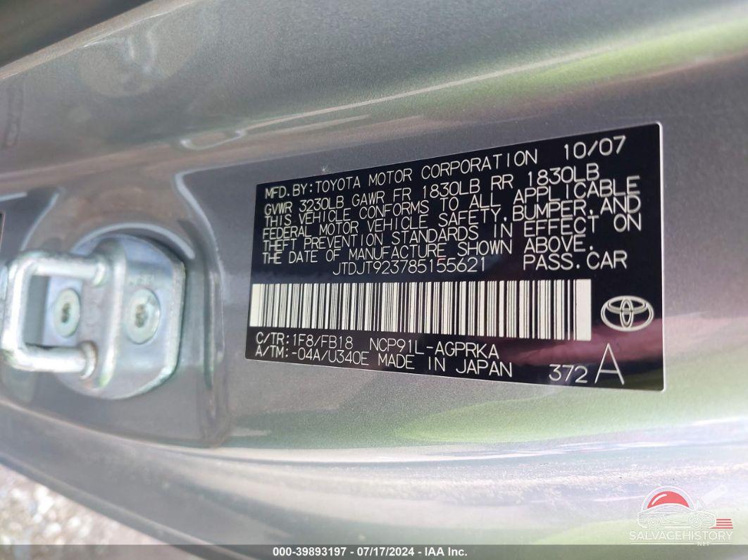 JTDJT923785155621 2008 TOYOTA YARIS photo no. 9