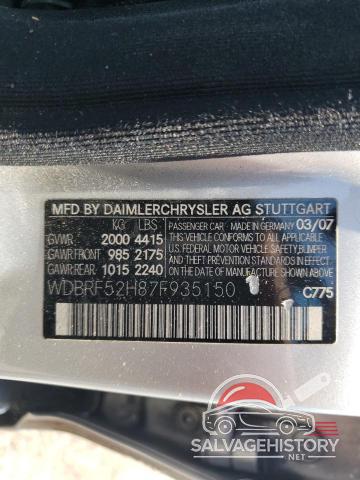 WDBRF52H87F935150 2007 MERCEDES-BENZ C-CLASS photo no. 12