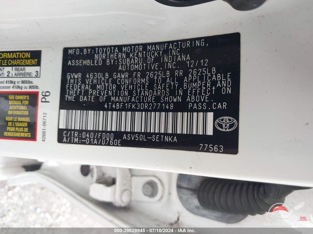4T4BF1FK3DR277148 2013 TOYOTA CAMRY photo no. 9