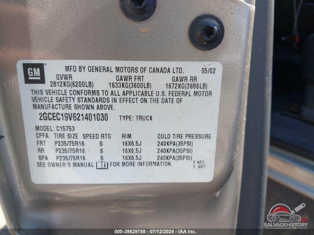 2GCEC19V621401030 2002 CHEVROLET SILVERADO photo no. 9