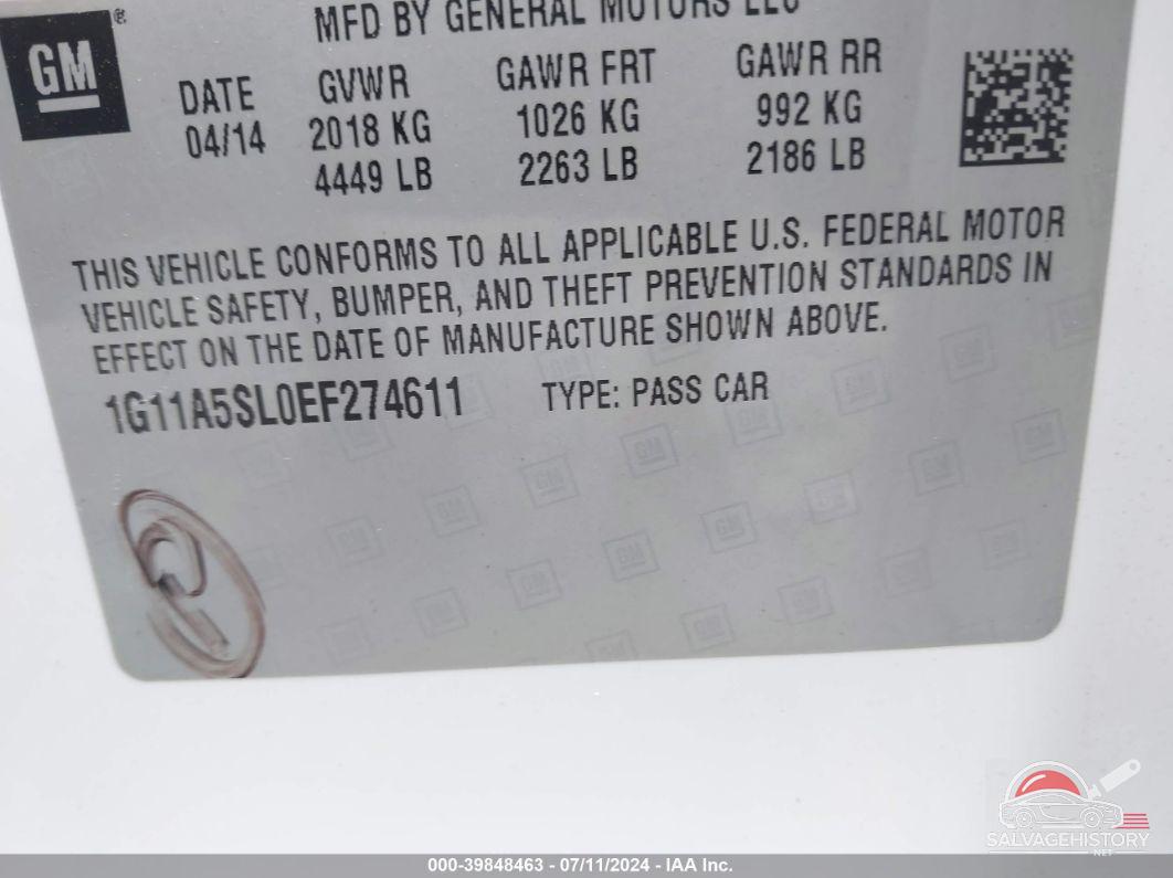 1G11A5SL0EF274611 2014 CHEVROLET MALIBU photo no. 9