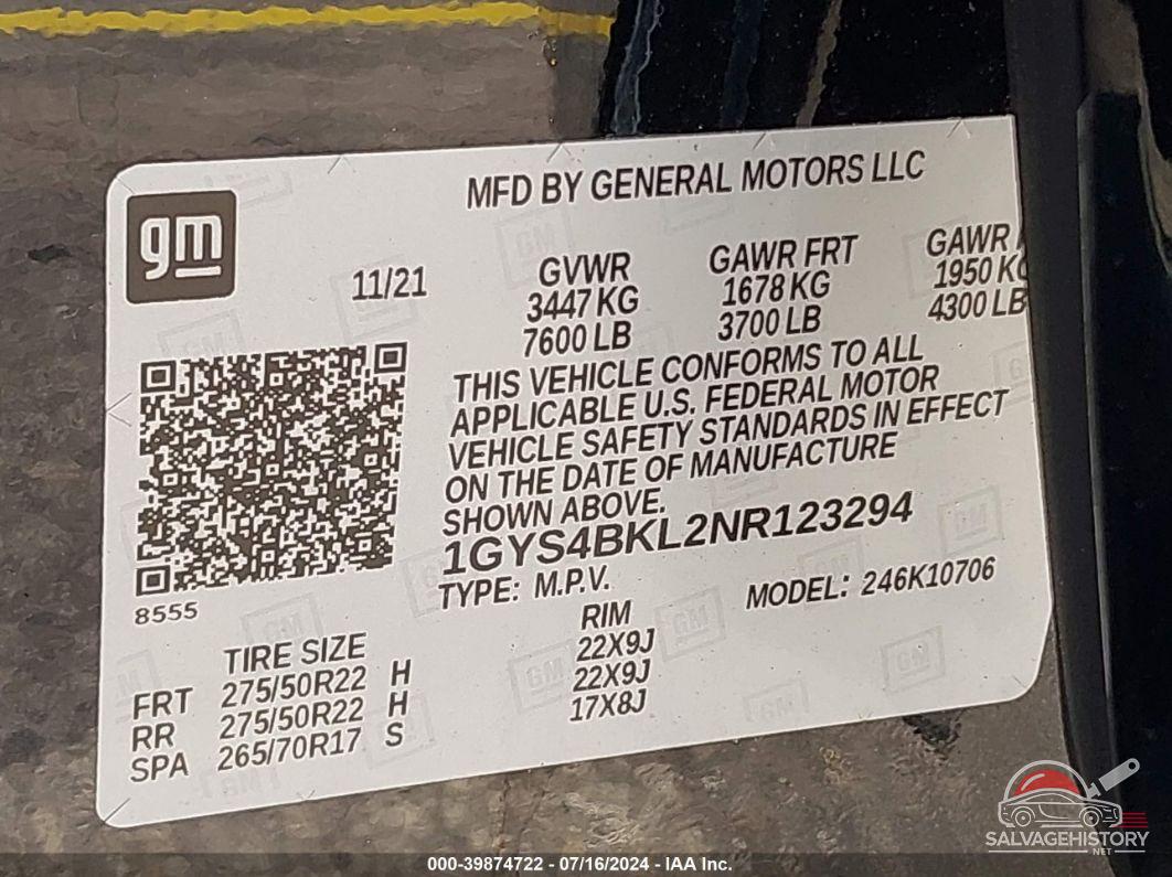 1GYS4BKL2NR123294 2022 CADILLAC ESCALADE photo no. 9