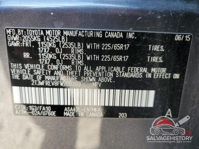 2T3WFREV8FW200209 2015 TOYOTA RAV4 photo no. 14