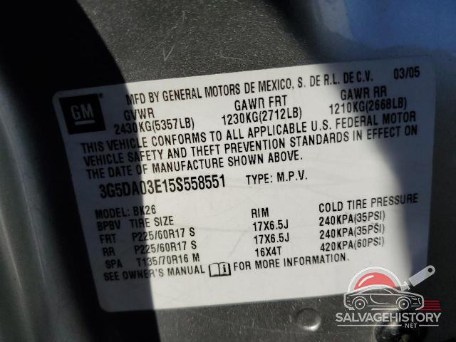 3G5DA03E15S558551 2005 BUICK RENDEZVOUS photo no. 14