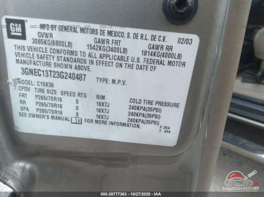 3GNEC13T23G240487 2003 CHEVROLET AVALANCHE photo no. 9