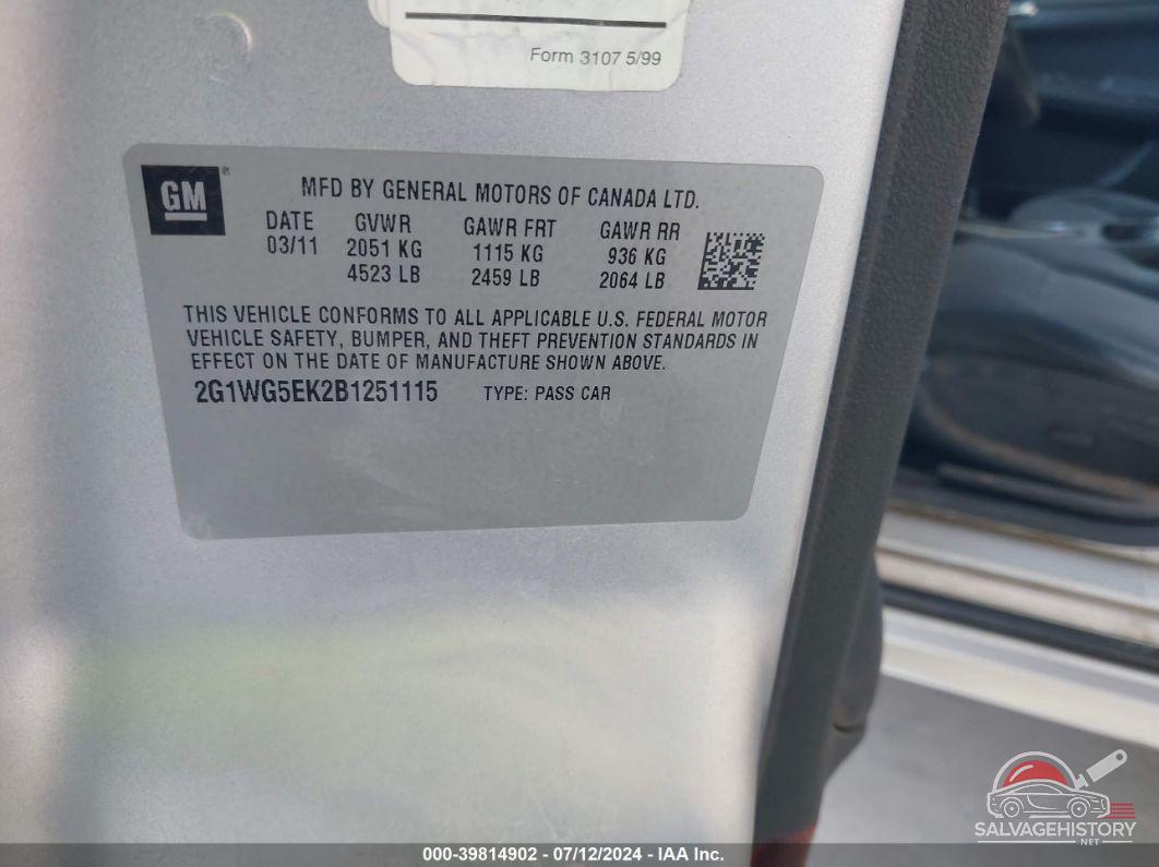 2G1WG5EK2B1251115 2011 CHEVROLET IMPALA photo no. 9