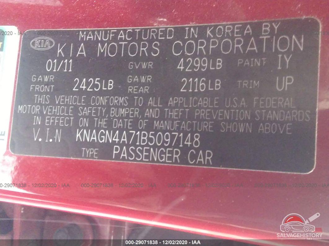 KNAGN4A71B5097148 2011 KIA OPTIMA photo no. 9