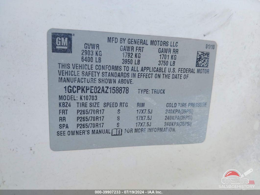 1GCPKPE02AZ158878 2010 CHEVROLET SILVERADO photo no. 9