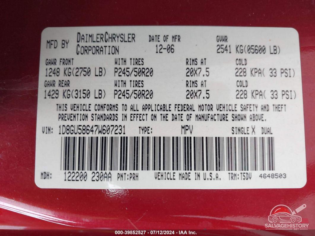 1D8GU58647W607231 2007 DODGE NITRO photo no. 9