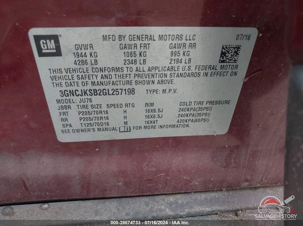 3GNCJKSB2GL257198 2016 CHEVROLET TRAX photo no. 9