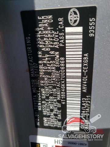 4T1BB46K47U006868 2007 TOYOTA CAMRY photo no. 12
