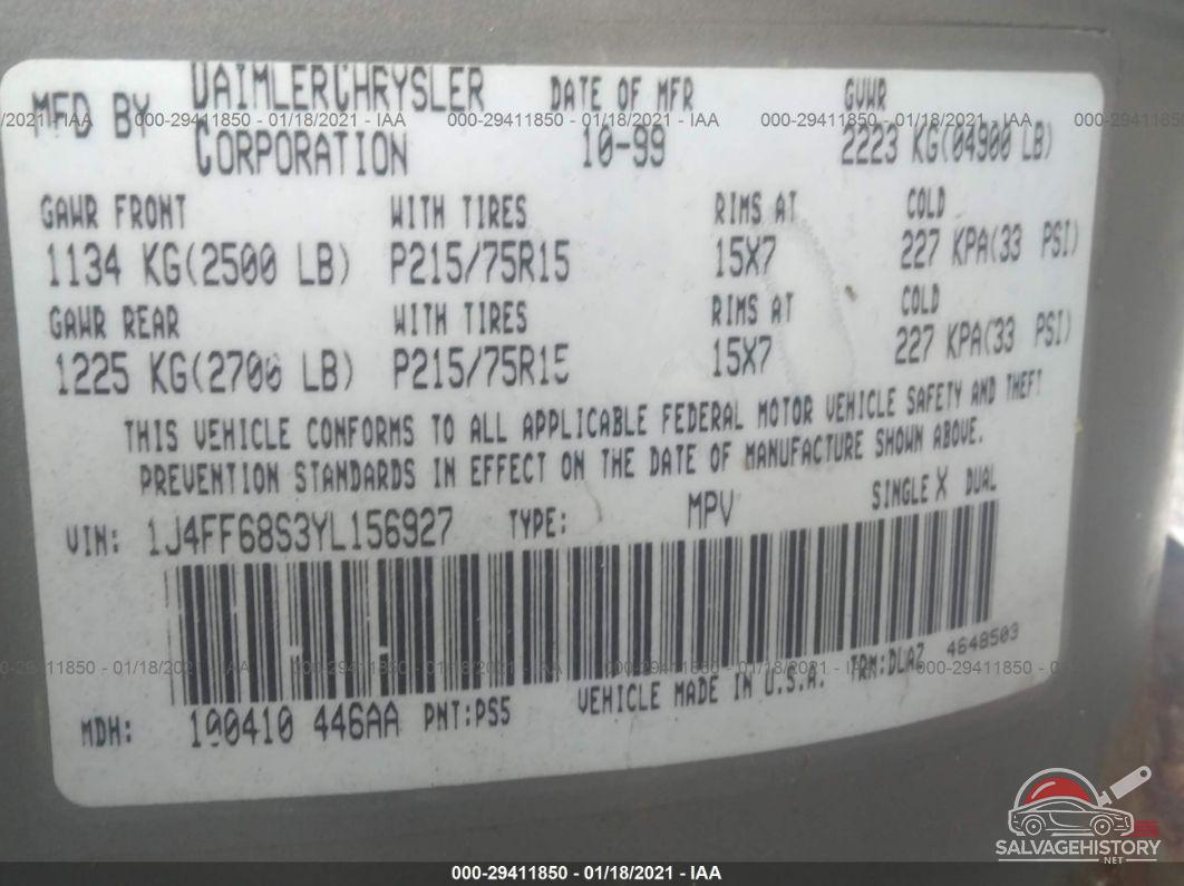 1J4FF68S3YL156927 2000 JEEP CHEROKEE photo no. 9