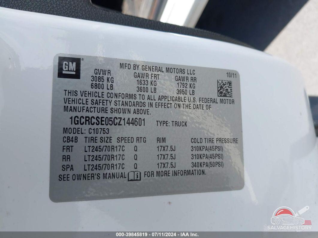 1GCRCSE05CZ144601 2012 CHEVROLET SILVERADO 1500 photo no. 9