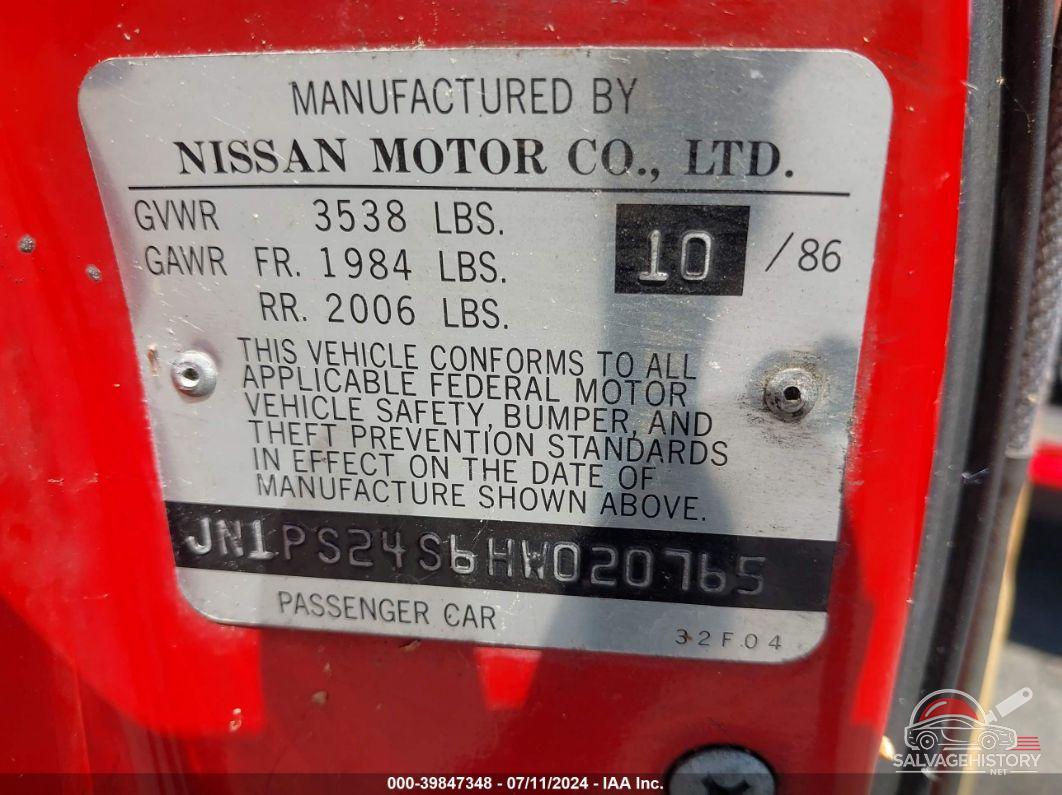 JN1PS24S6HW020765 1987 NISSAN 200SX photo no. 9