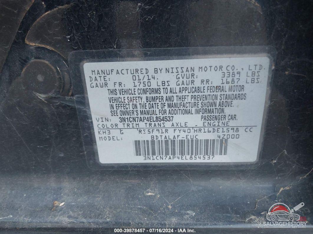 3N1CN7AP4EL854537 2014 NISSAN VERSA photo no. 9
