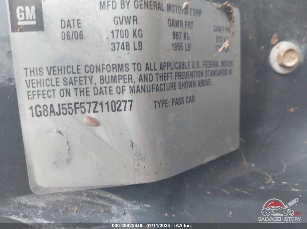 1G8AJ55F57Z110277 2007 SATURN ION photo no. 9