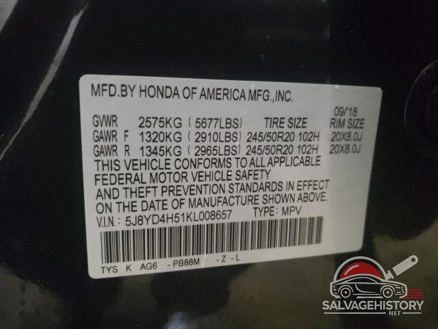 5J8YD4H51KL008657 2019 ACURA MDX photo no. 13