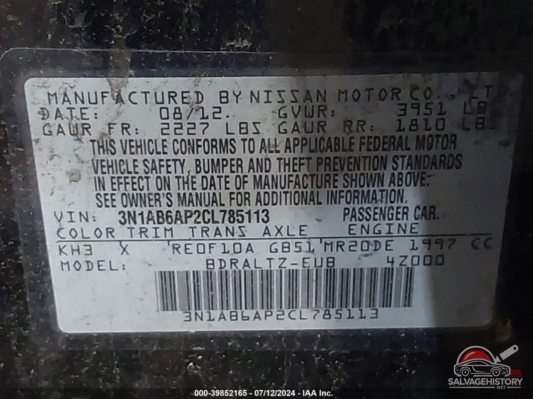 3N1AB6AP2CL785113 2012 NISSAN SENTRA photo no. 9