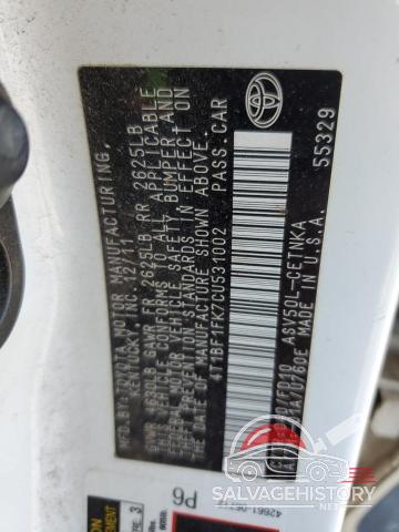 4T1BF1FK7CU531002 2012 TOYOTA CAMRY photo no. 12