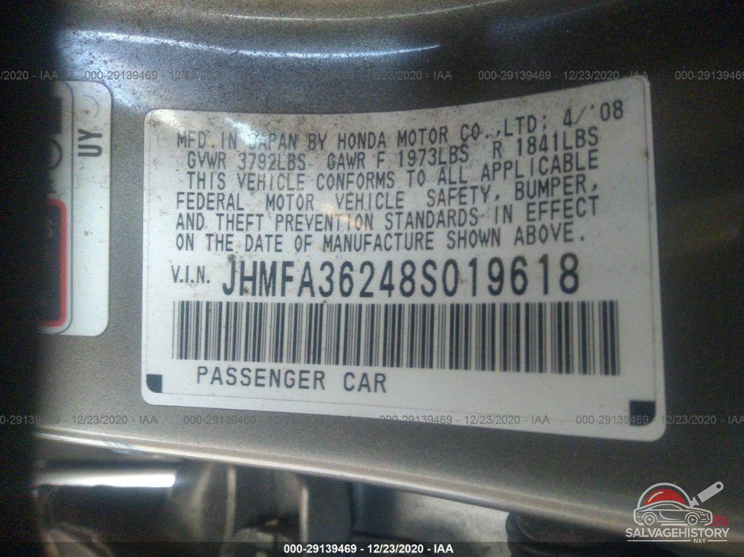 JHMFA36248S019618 2008 HONDA CIVIC HYBRID photo no. 9