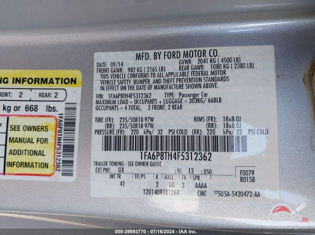 1FA6P8TH4F5312362 2015 FORD MUSTANG photo no. 9