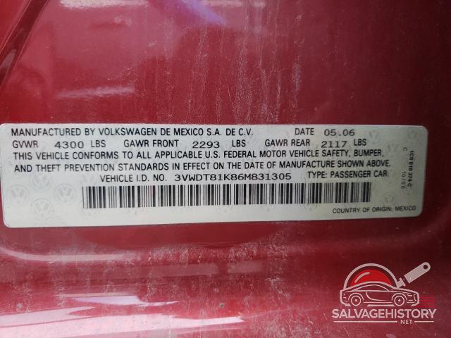3VWDT81K86M831305 2006 VOLKSWAGEN JETTA photo no. 12