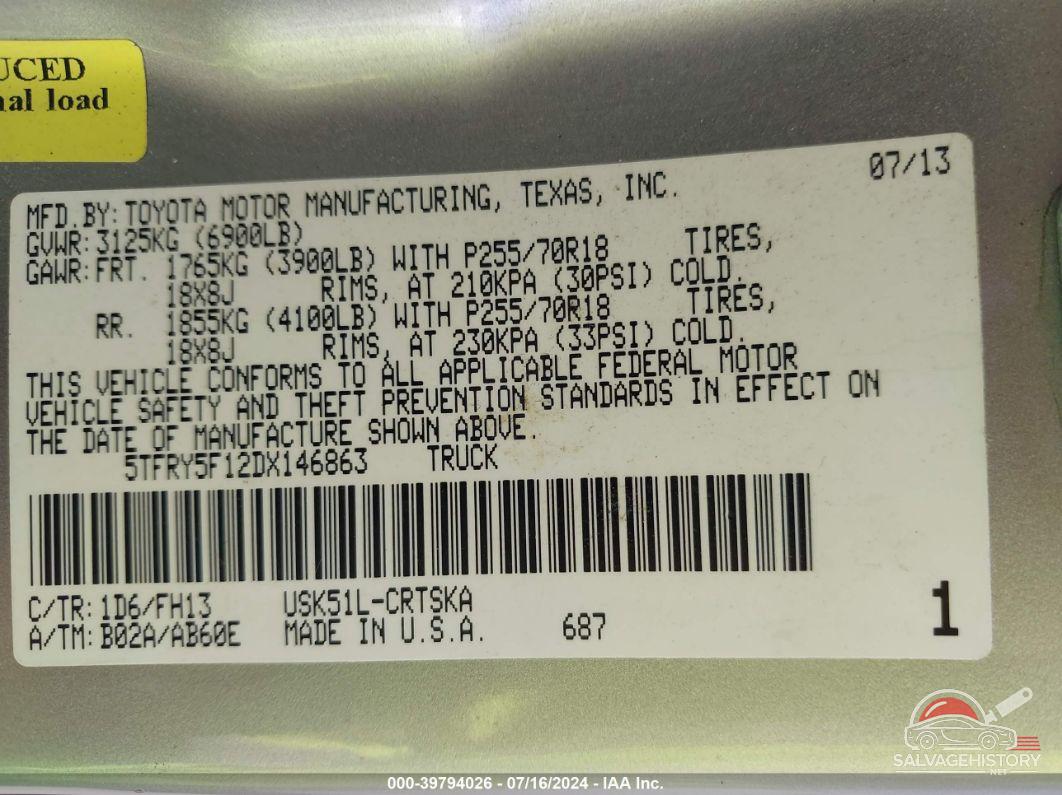 5TFRY5F12DX146863 2013 TOYOTA TUNDRA photo no. 9