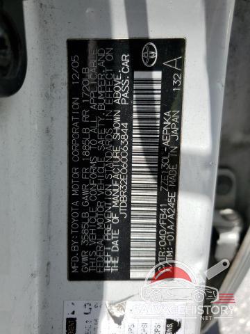 JTDBR32E060063844 2006 TOYOTA COROLLA photo no. 12