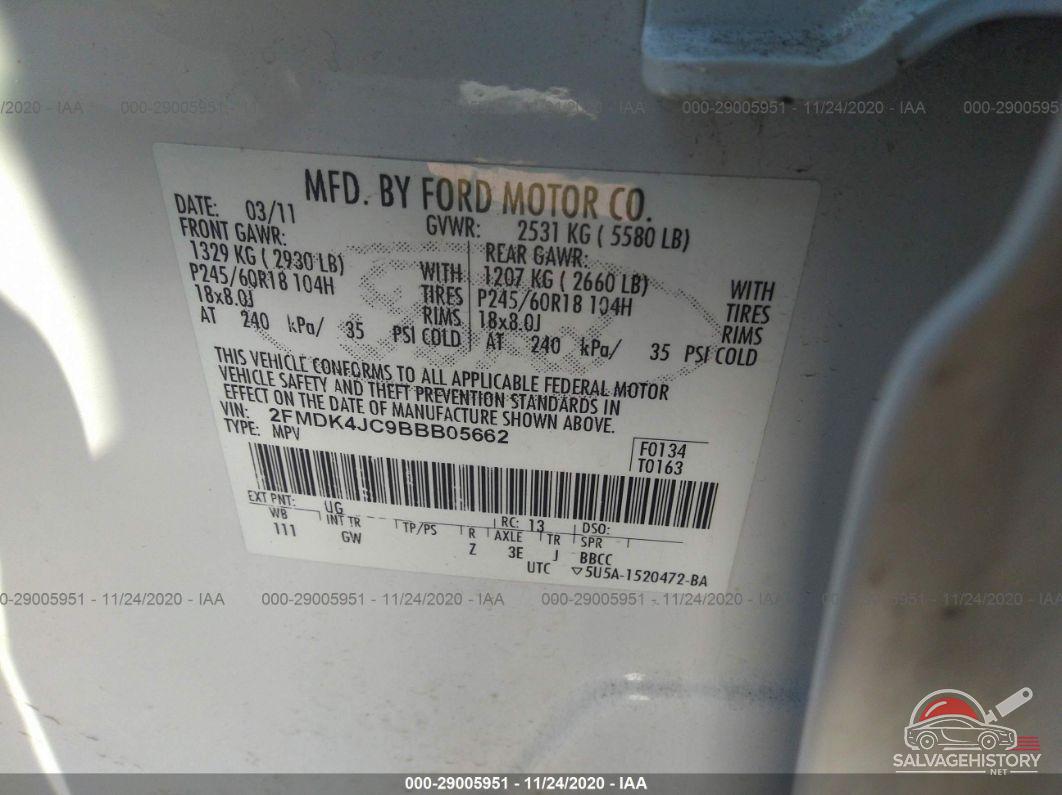2FMDK4JC9BBB05662 2011 FORD EDGE photo no. 9