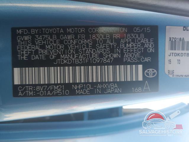 JTDKDTB31F1097847 2015 TOYOTA PRIUS photo no. 13
